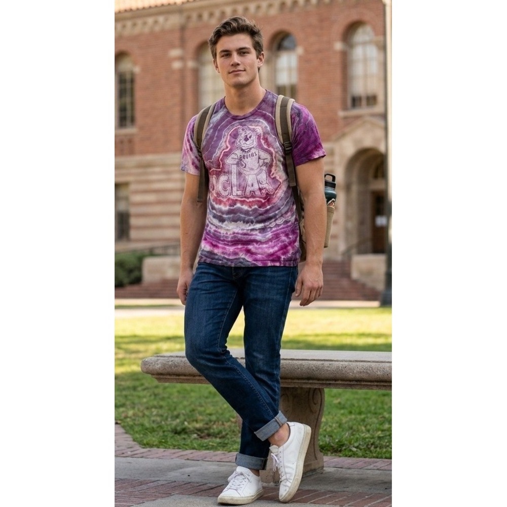 UCLA Bruins NCAA T-Shirt  Mens Large Purple Tie Dye Graphic Tee CUSTOM HANDMADE‎